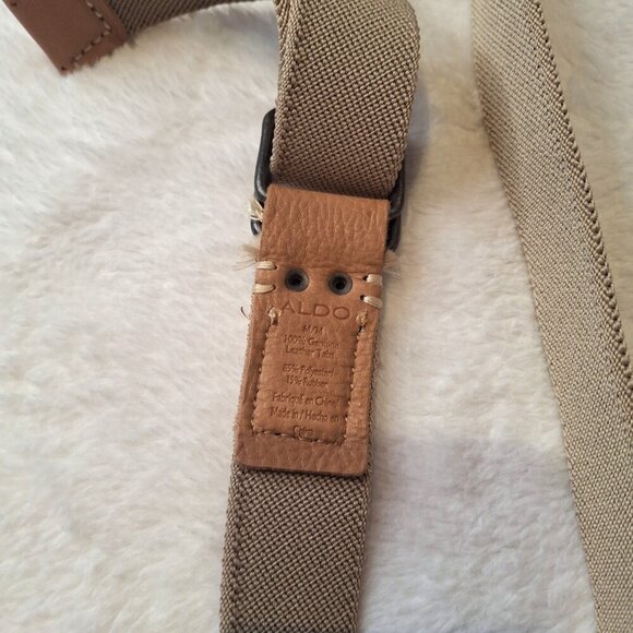 Aldo Webbed Belt Sz M Adjustable Stretchy Leather Accents Preppy Minimalist - Picture 4 of 6